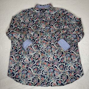 Chaps Size 2X Artsy Mixed up Paisley NO IRON Contrast Cuff Long Sleeve Blouse